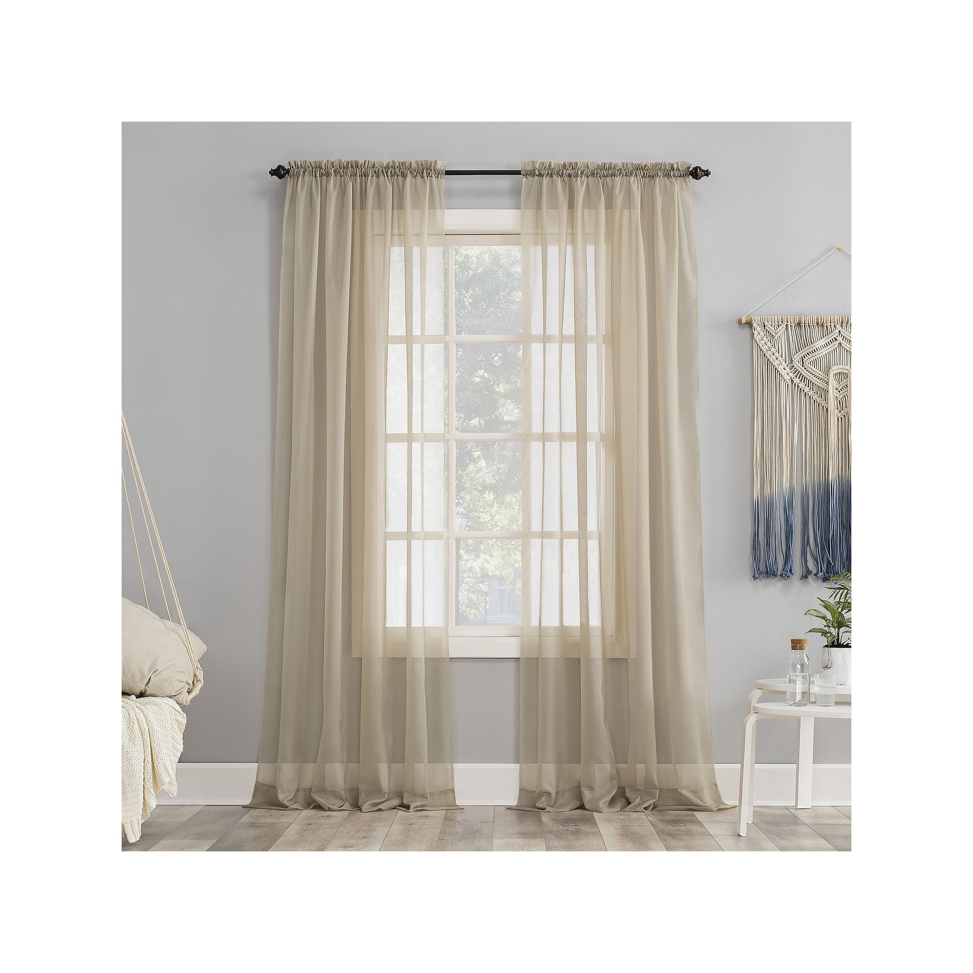 No. 918 Emily Solid Sheer Voile Rod Pocket Single Window Curtain Panel, Oat