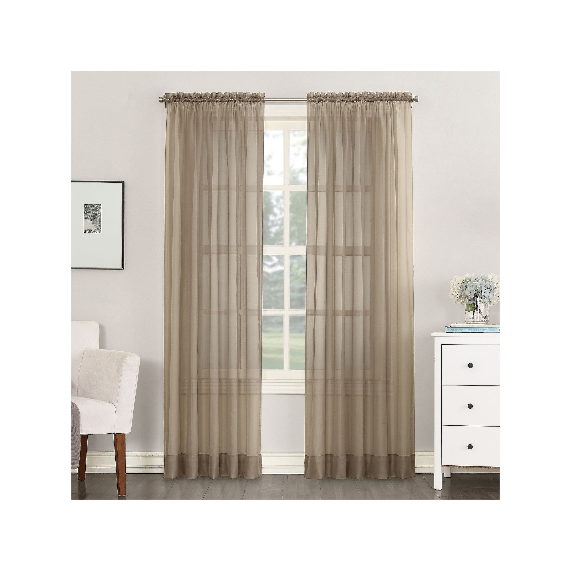 No. 918 Emily Solid Sheer Voile Rod Pocket Single Window Curtain Panel, Bro