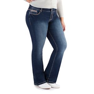 Juniors' Plus Size Amethyst Embroidered Slim Bootcut Jeans