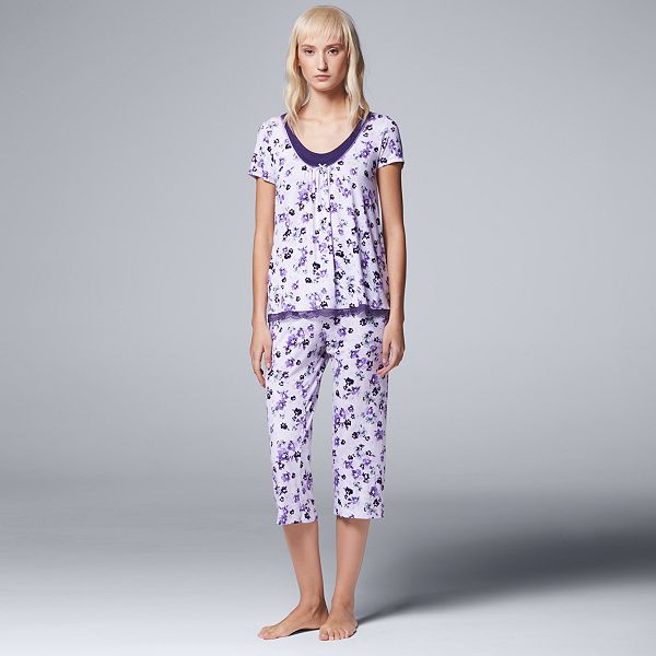 Women's Simply Vera Vera Wang Pajamas Light & Lacy Sleep Top & Capris