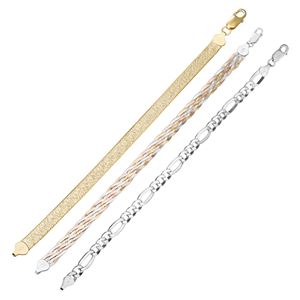 Tri Tone Sterling Silver Bracelet Set