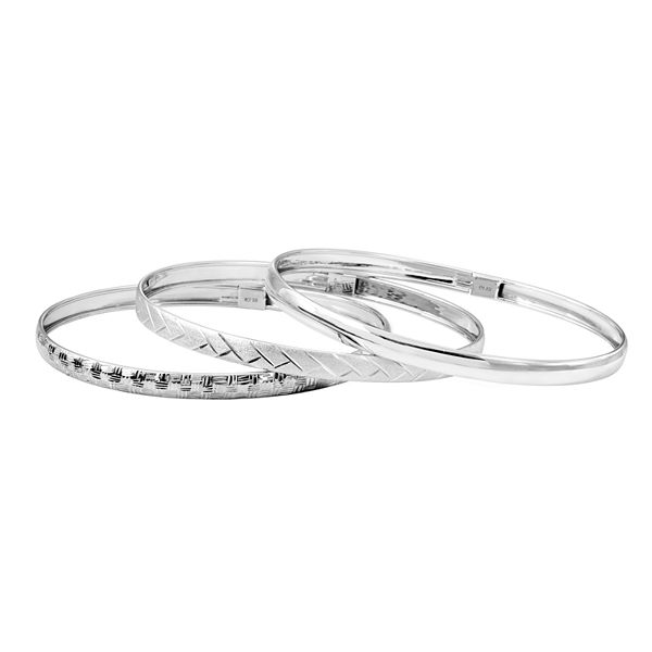 Sterling Silver Textured Bangle Bracelet Set