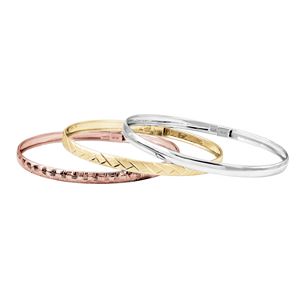 Tri Tone Sterling Silver Hinged Bangle Bracelet Set