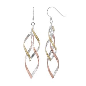 Silver Classics Tri Tone Sterling Silver Twist Drop Earrings