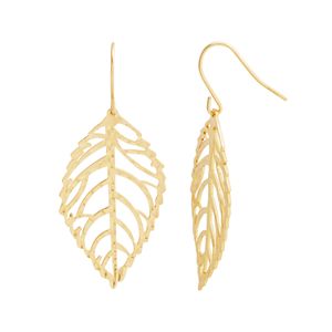 Silver Classics Gold Tone Sterling Silver Leaf Drop Earrings