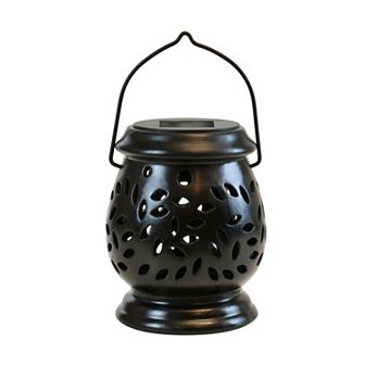 LumaBase Solar Powered Black Ceramic Lantern