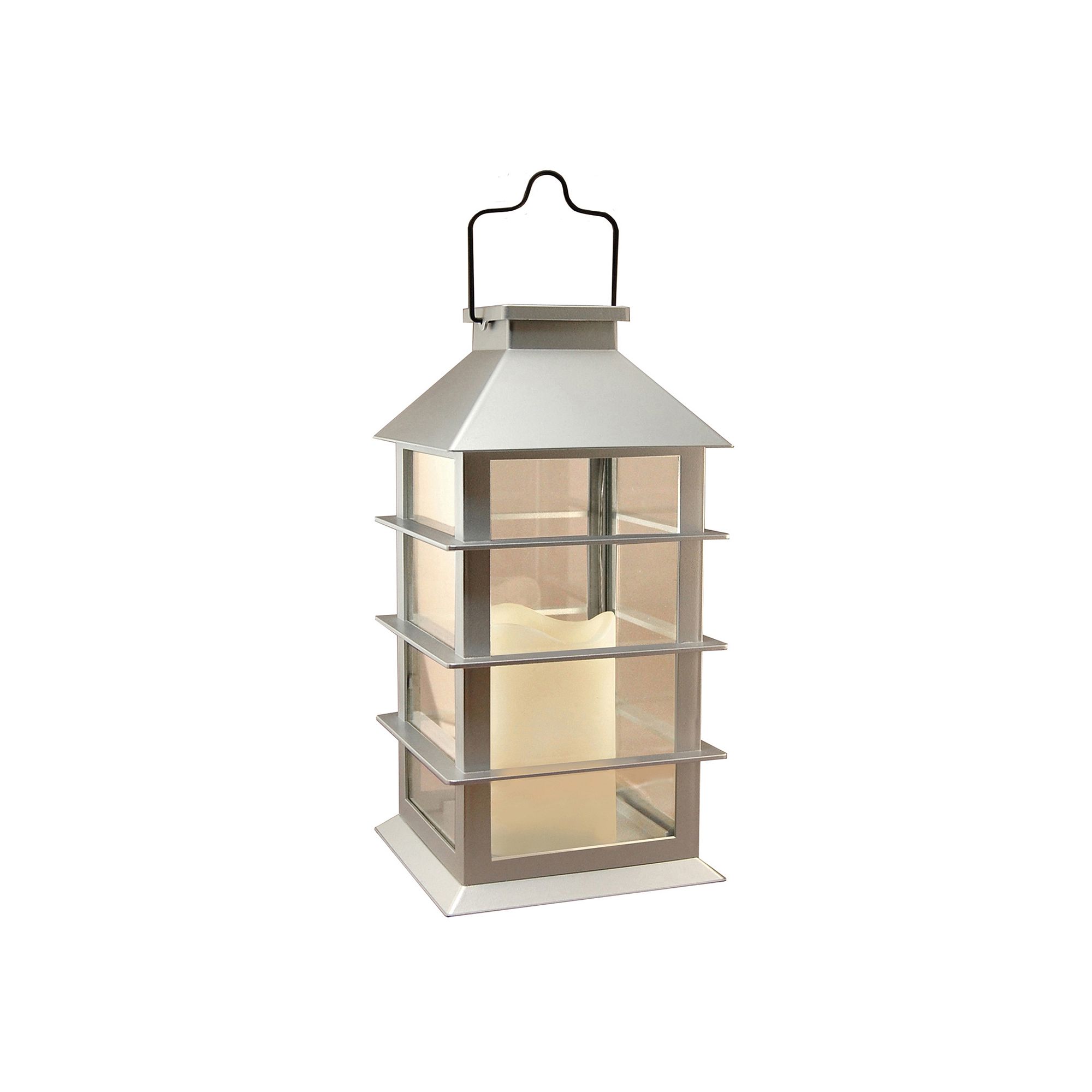 LumaBase Silver Solar Lantern & LED Candle
