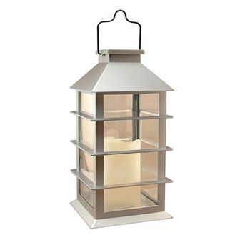 LumaBase Silver Solar Lantern & LED Candle