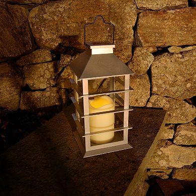 LumaBase Silver Solar Lantern & LED Candle