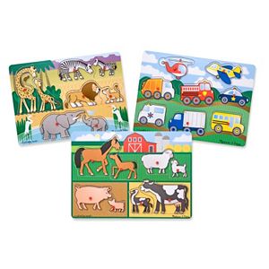 Melissa & Doug Farm, Vehicles & Safari Peg Puzzle Bundle