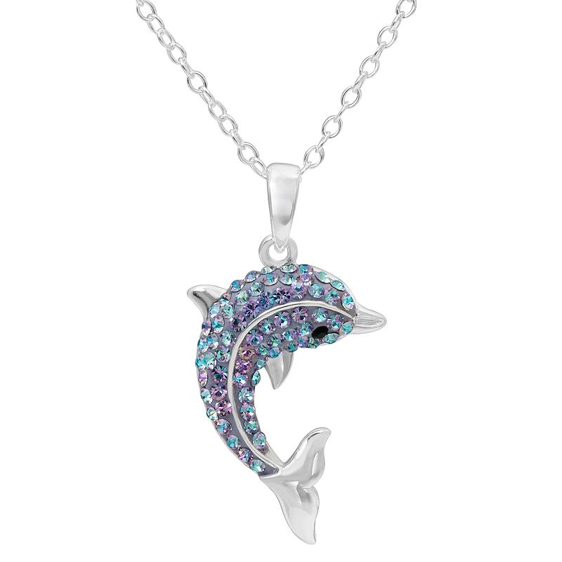 Hue Sterling Silver Crystal Dolphin Pendant Necklace, Womens, Size: 18,