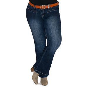 Juniors' Plus Size Amethyst Midrise Belted Fit & Flare Jeans