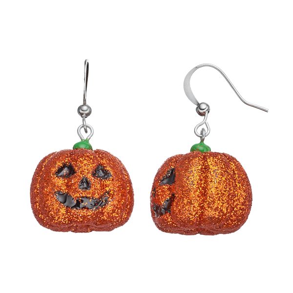 Jack-o-lantern Orange Yellow Green Halloween Earrings Ear Rings 1" NWT 
