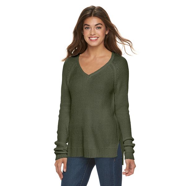 Juniors SO High Low V Neck Sweater