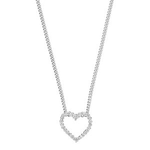 Platinum Over Silver Diamond Accent Heart Pendant Necklace