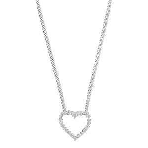 Platinum Over Silver Diamond Accent Heart Pendant Necklace