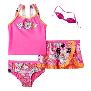 Girls 4-6x ZeroXposur Flower Tankini Top, Bottoms & Ruffled Skirt Swimsuit Set