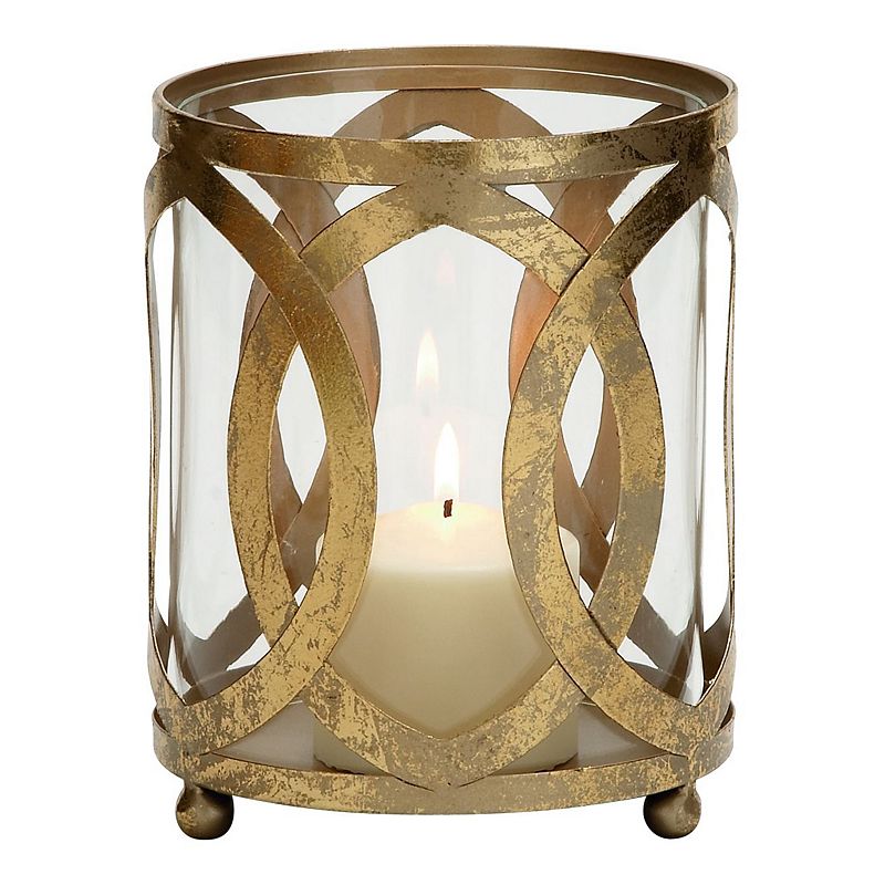 27711515 Geometric Gold Finish Metal & Glass Candle Lantern sku 27711515