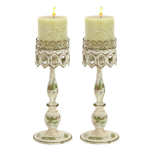 Metal Lace Pillar Candle Holder 2piece Set