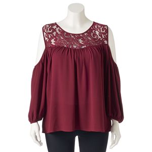 Juniors' Plus Size HeartSoul Lace Cold Shoulder Top