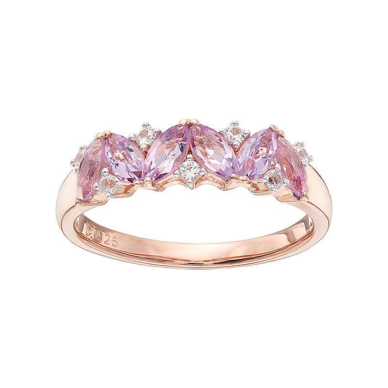 14k Rose Gold Over Silver Rose de France Amethyst & Lab-Created White Sapph