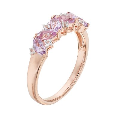 14k Rose Gold Over Silver Rose de France Amethyst & Lab-Created White Sapphire Ring