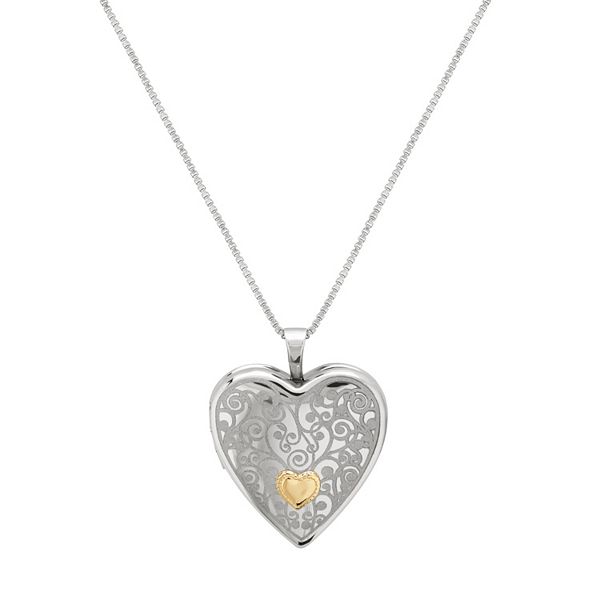 Sterling Silver Rhodium Heart Filigree Locket Pendant Necklace Chain Included