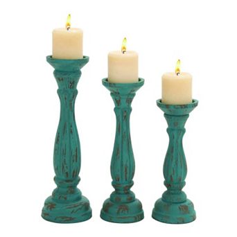 UMA Home Decor Distressed Blue Candle Holder 3 pc Set