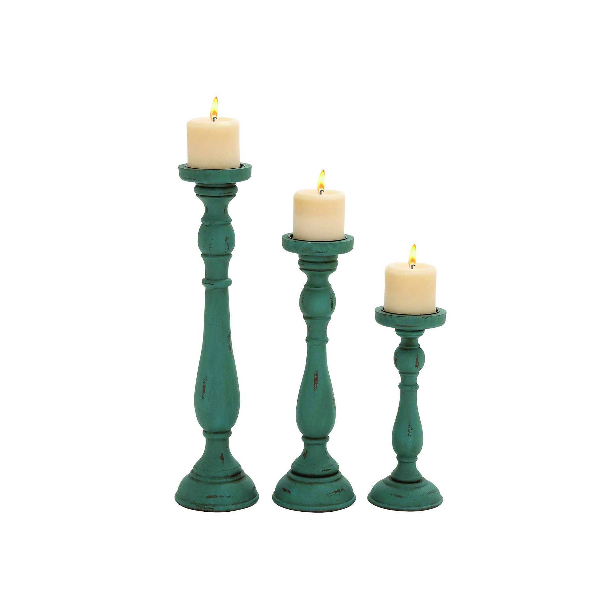 Distressed Teal Candle Holder 3-piece Set, Blue