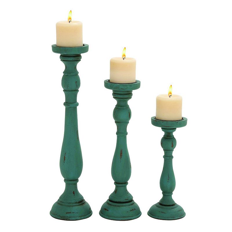 Distressed Teal Candle Holder 3-piece Set, Turquoise/Blue