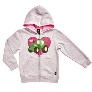 Girls 4-6x John Deere Glitter Heart Tractor Fleece-Lined Hoodie