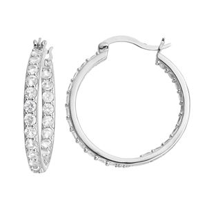 Sterling Silver Lab-Created White Sapphire Inside Out Hoop Earrings