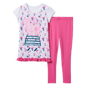 Girls 4-6x Peppa Pig Glitter Floral Ruffled Tunic & Leggings Set