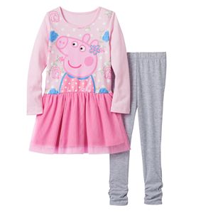 Girls 4-6x Peppa Pig Glitter Floral Tutu Dress & Ruched Leggings Set