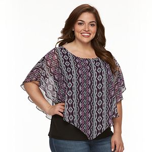 Plus Size AB Studio Geometric Chiffon Popover Top