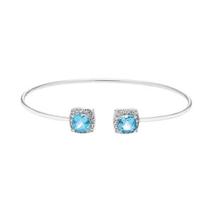 Sterling Silver Blue & White Topaz Halo Cuff Bracelet