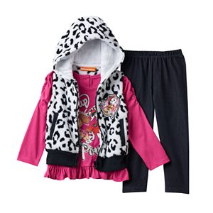Toddler Girl Paw Patrol Marshall & Skye Dalmatian Faux-Fur Vest, Ruffled Tee & Leggings Set