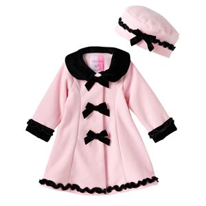 Toddler Girl Sophie Rose Ruffled Velvet Bow Fleece Coat with Hat