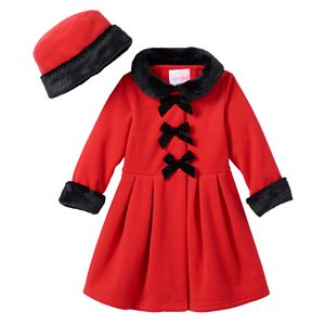 Baby Girl Sophie Rose Bow Faux-Fur Fleece Coat & Hat Set