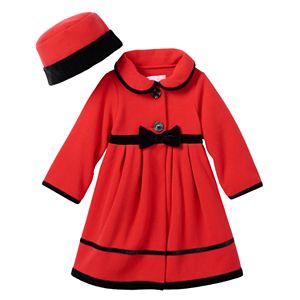 Baby Girl Sophie Rose Velvet-Trim Bow Fleece Coat & Hat Set