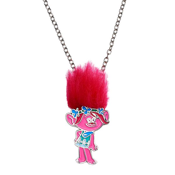TROLLS POPPY PINK AND BRANCH 22 INCH  NECKLACE PENDANT SILVER PLATED  GIFT BOX 