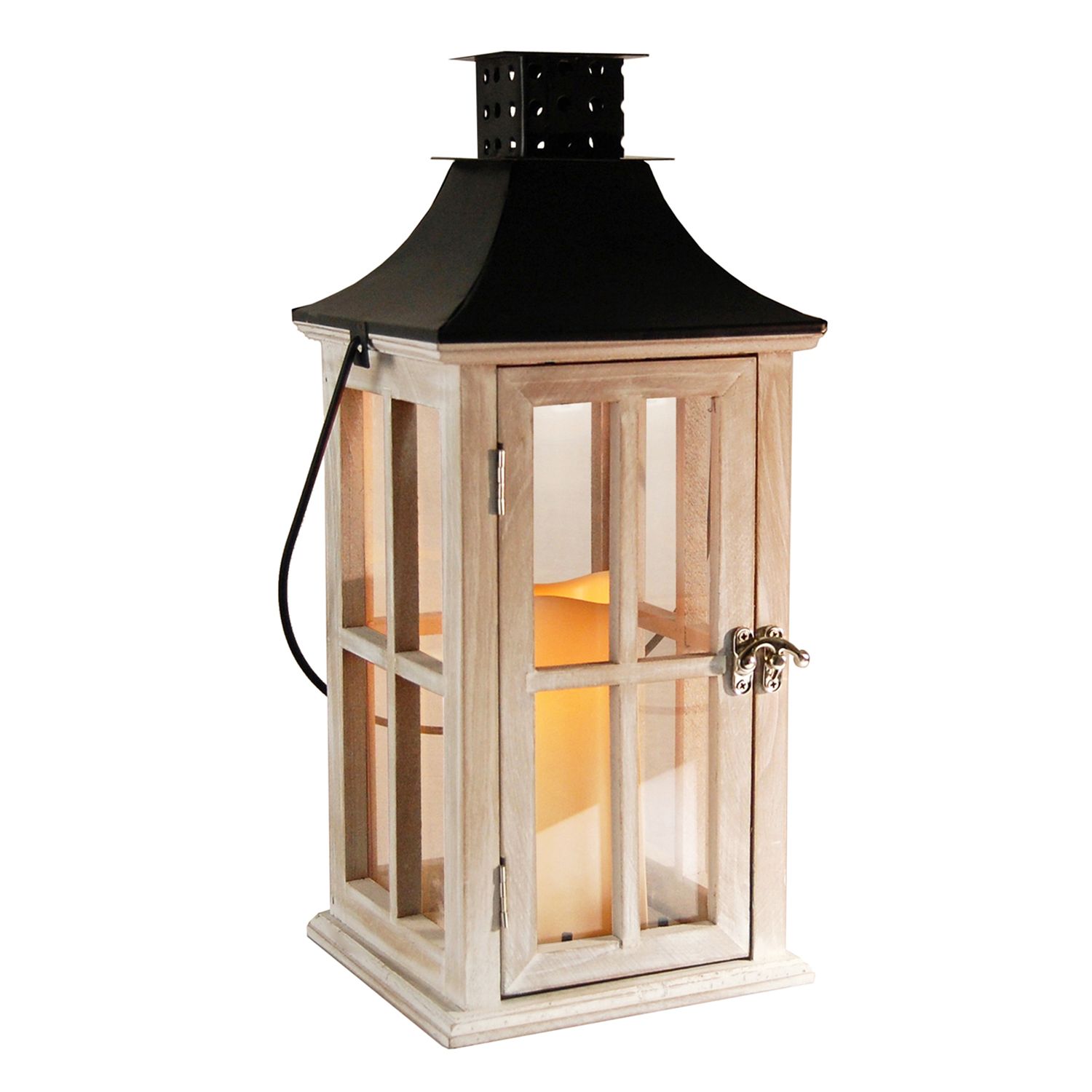 LUMABASE Metal Lantern with Moving Flame LED Candle - Black with