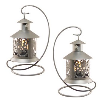 LumaBase Elegant Metal Tabletop Candle Lantern 2 pc Set