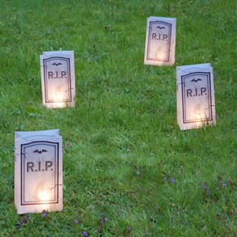 LumaBase Battery Operated Luminaria Kit with Timer, Tombstone - Set of 6