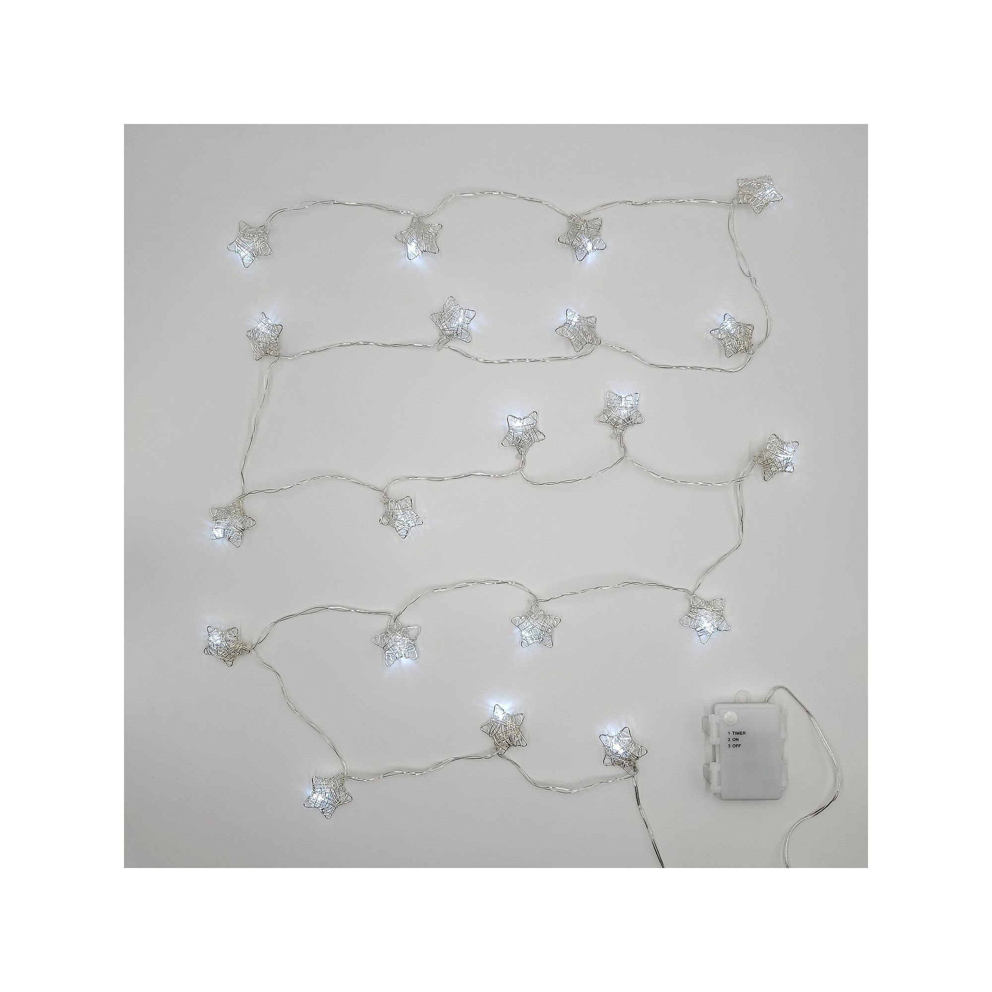 Battery Operated String Lights with 20 Silver Stars, White