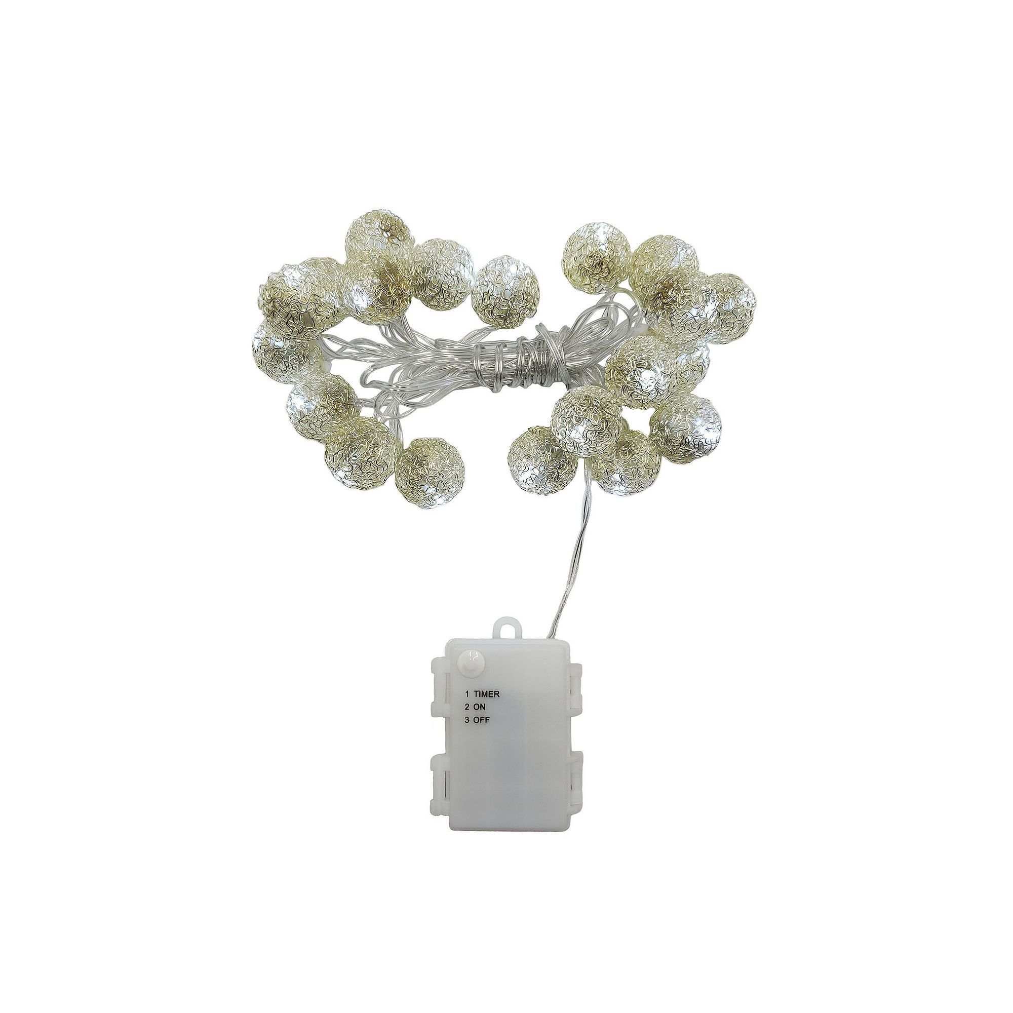 Battery Operated String Lights with 20 Distressed Silver Balls