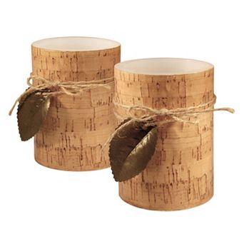 LumaBase Cork & Leaf Flameless Timer Candle 2 pc Set