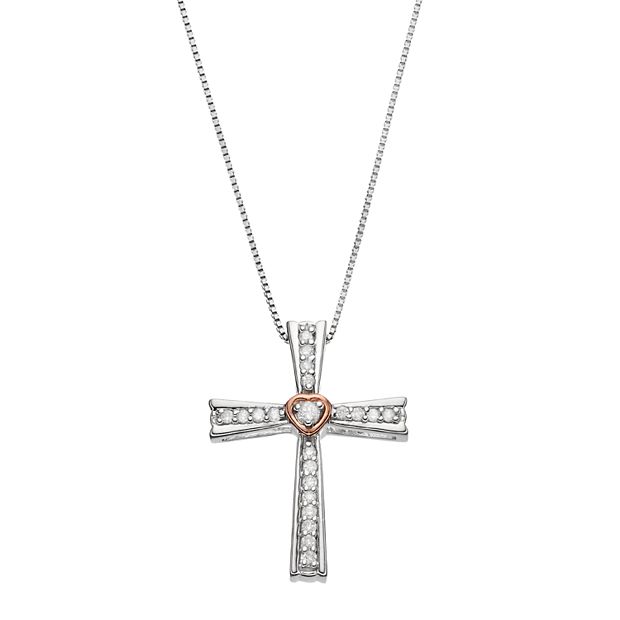 Two Tone Sterling Silver 1 4 Carat T.W. Diamond Cross Pendant