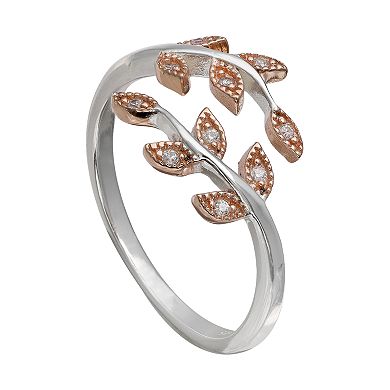 PRIMROSE Sterling Silver Cubic Zirconia Pave Vine Bypass Ring