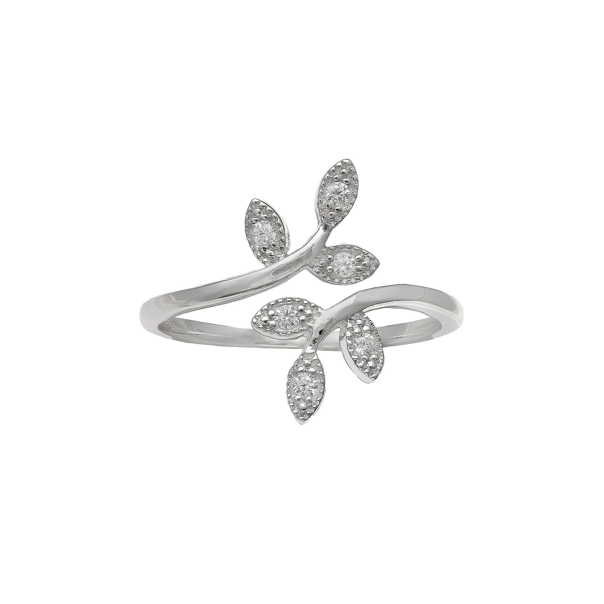 PRIMROSE Sterling Silver Cubic Zirconia Vine Bypass Ring, Womens, Size: 9
